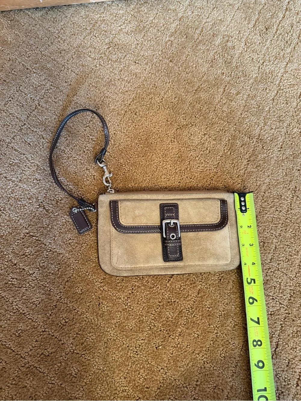 Coach Tan Suede With Black Trim Lock Wristlet Y2K READ*